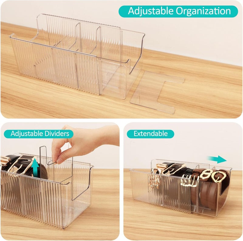 AUOIKK Clear Belt Organizer Extendable, 2 Pack Acrylic Belt Storage Holder with Adjustable Dividers, Belts Storage Container for Drawer and Closet Organization - Image 4